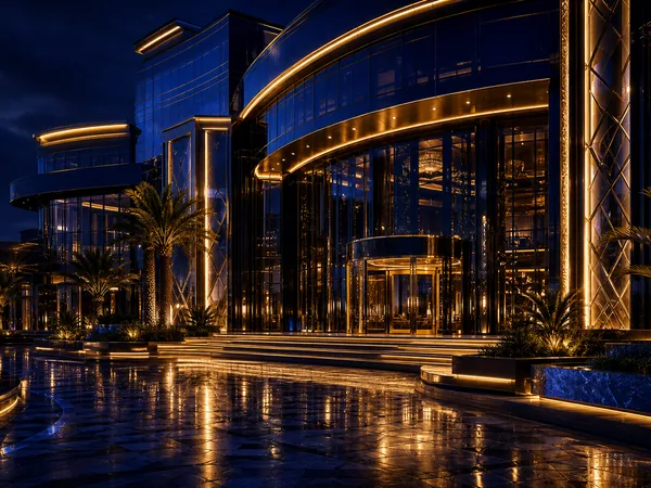 Decorative pictures of buildings at night; This is not a Dragon of Demons battle scene or creator asset